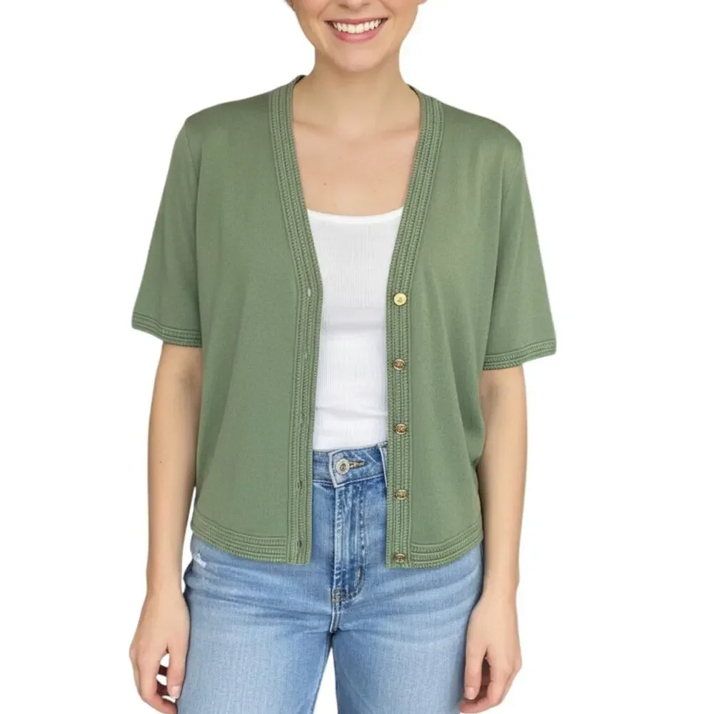 NWT Joie Cardigan Sweater Women Large Green Button Front Career Preppy Retro - Picture 1 of 11